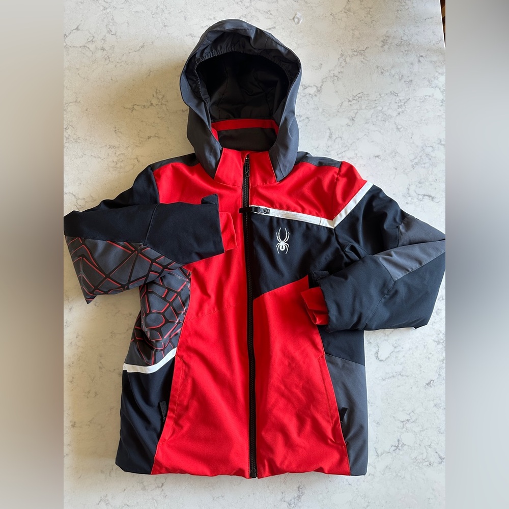 Spyder Red and Black Hooded Ski Jacket Size 12